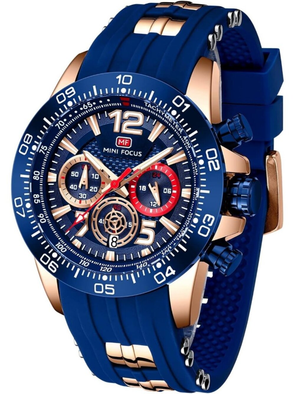 Men's All Blue Analog Quartz Waterproof Chronograph Classic Stylish Casual Watch
